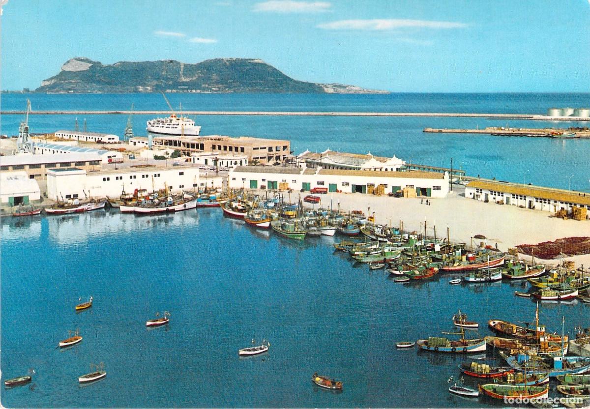 Postales: Postal de Algeciras con el Puerto y el Pe&ntilde;&oacute;n de Gibraltar