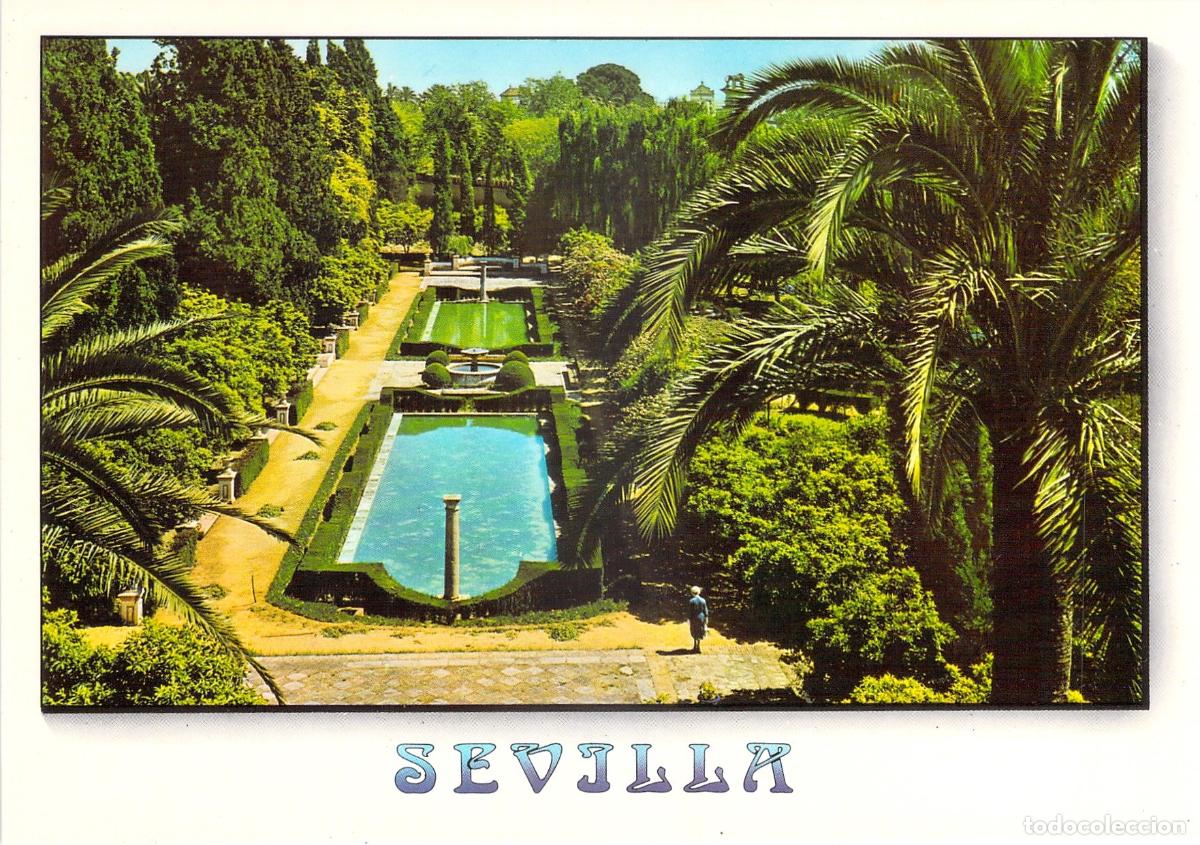 Postales: Postal de los Jardines del Alc&aacute;zar en Sevilla