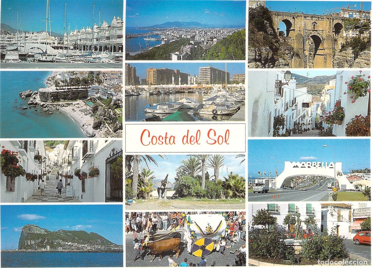 Postales: Postal de la Costa del Sol con m&uacute;ltiples vistas tur&iacute;sticas