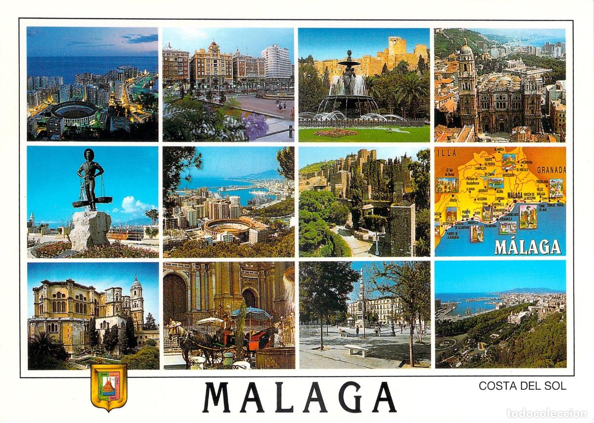 Postales: Postal de M&aacute;laga Costa del Sol con vistas tur&iacute;sticas m&uacute;ltiples