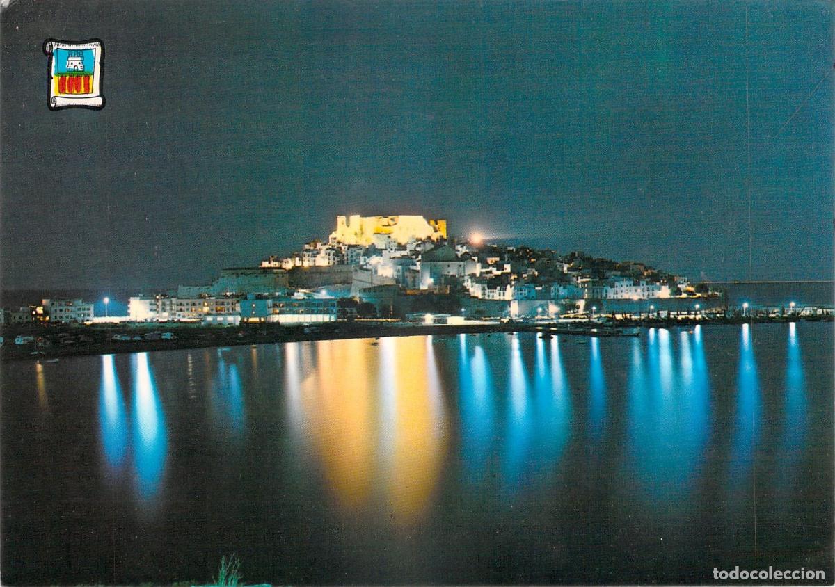 Postales: Postal de Pe&ntilde;&iacute;scola nocturna vista del castillo