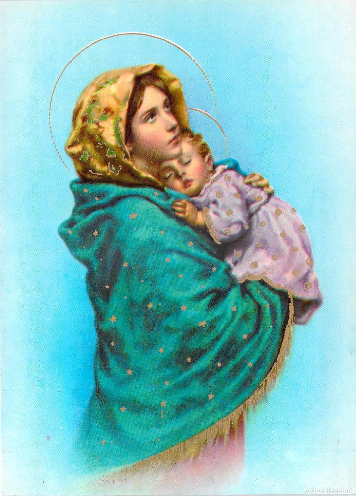 Postales: Postal religiosa de la Virgen Mar&iacute;a con el Ni&ntilde;o Jes&uacute;s