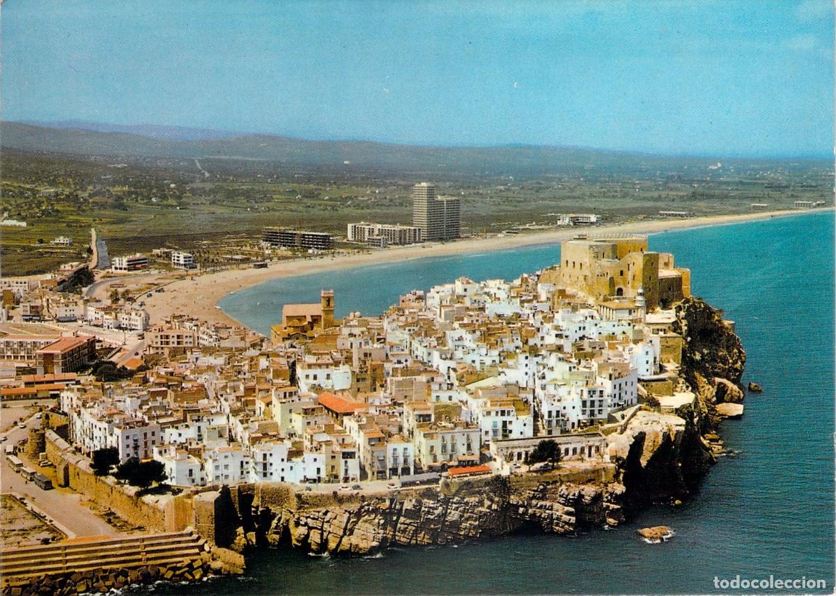 Postales: Postal de Pe&ntilde;&iacute;scola en Castell&oacute;n con vista a&eacute;rea del castillo