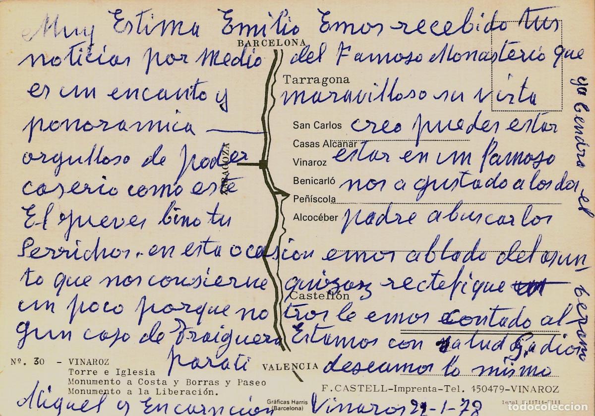 Postales: Postal de Vinaroz con Iglesia y Monumentos de la Costa - Foto 2