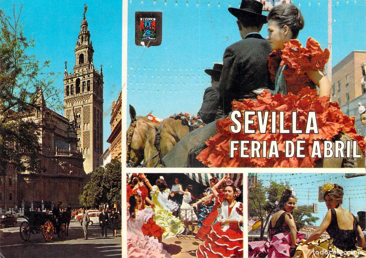 Postales: Postal de la Feria de Abril y la Giralda en Sevilla - Foto 1