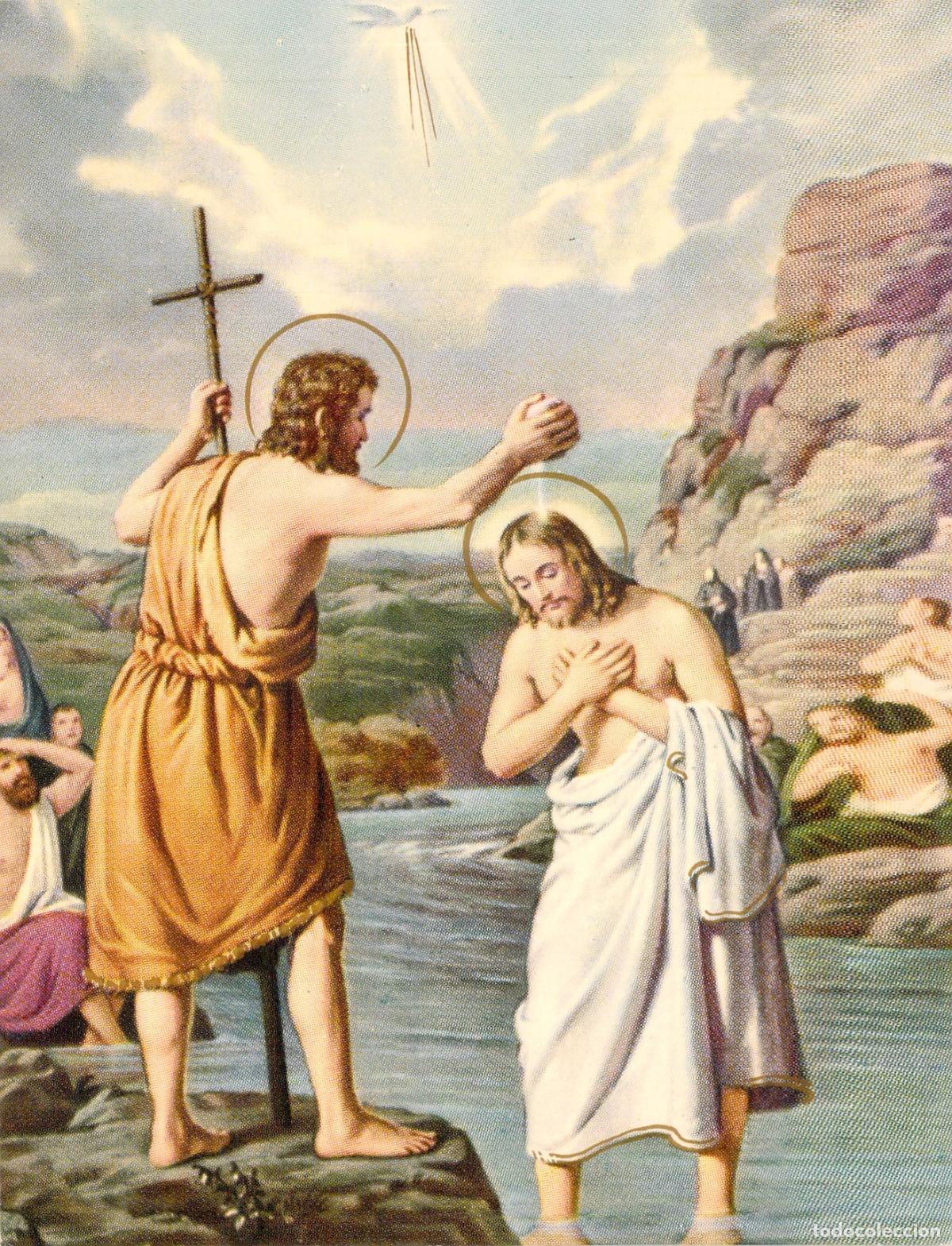 Postales: Postal religiosa del Bautismo de Jes&uacute;s en el r&iacute;o Jord&aacute;n