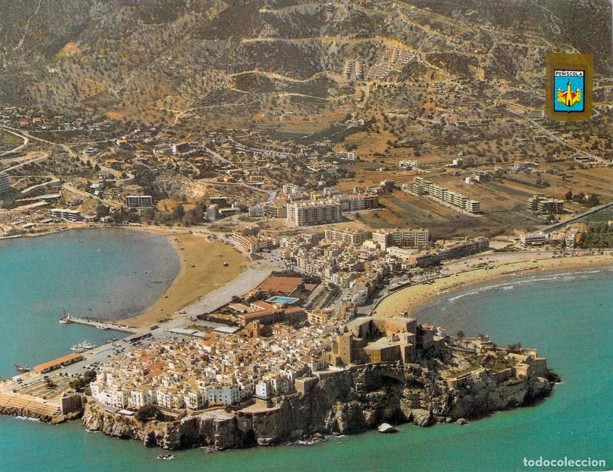 Postales: Postal de Pe&ntilde;&iacute;scola con vista general del castillo y la costa