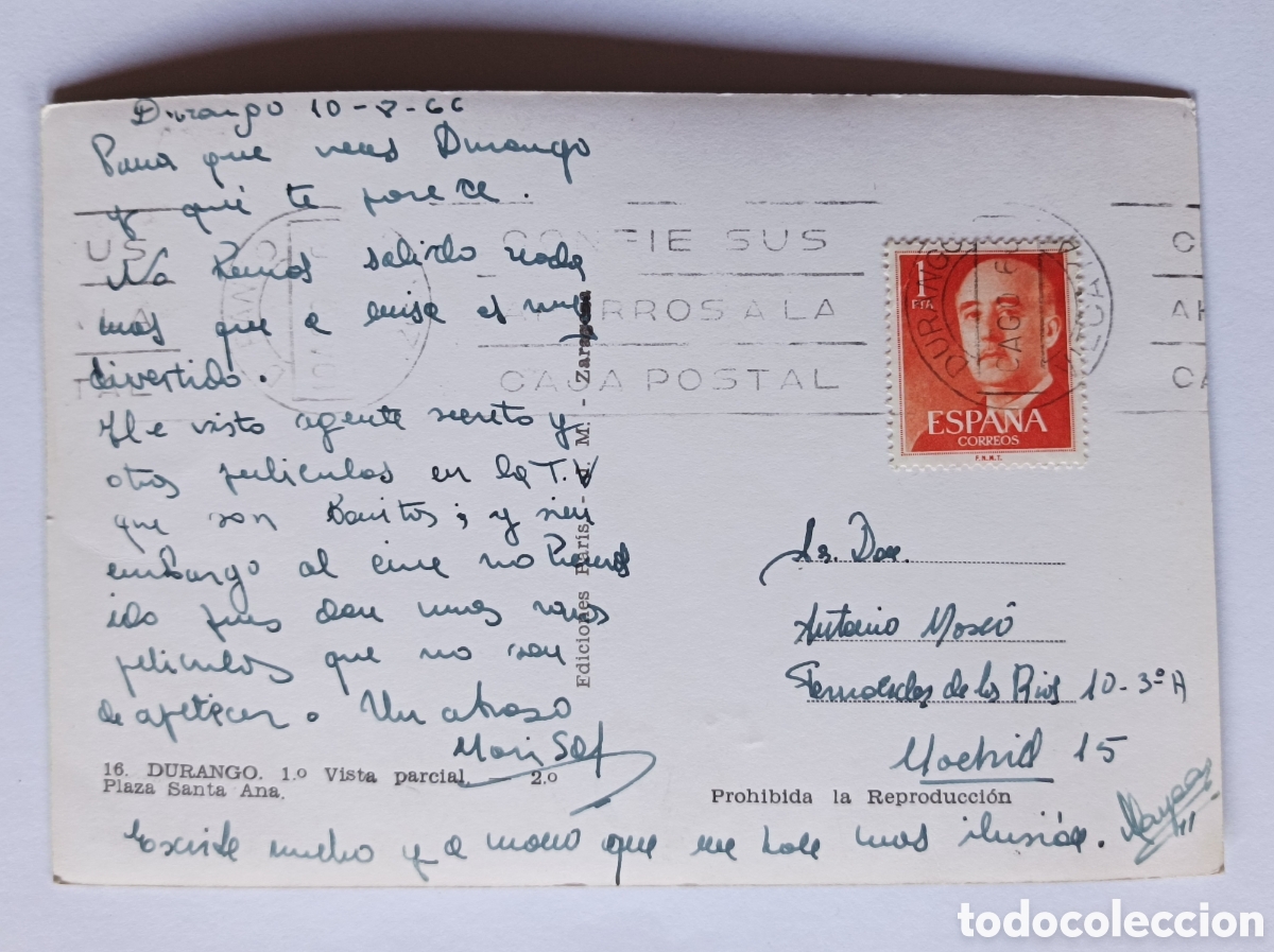 Postales: POSTAL DURANGO. EDICIONES PARIS 16. CIRCULADA 1966. - Foto 2