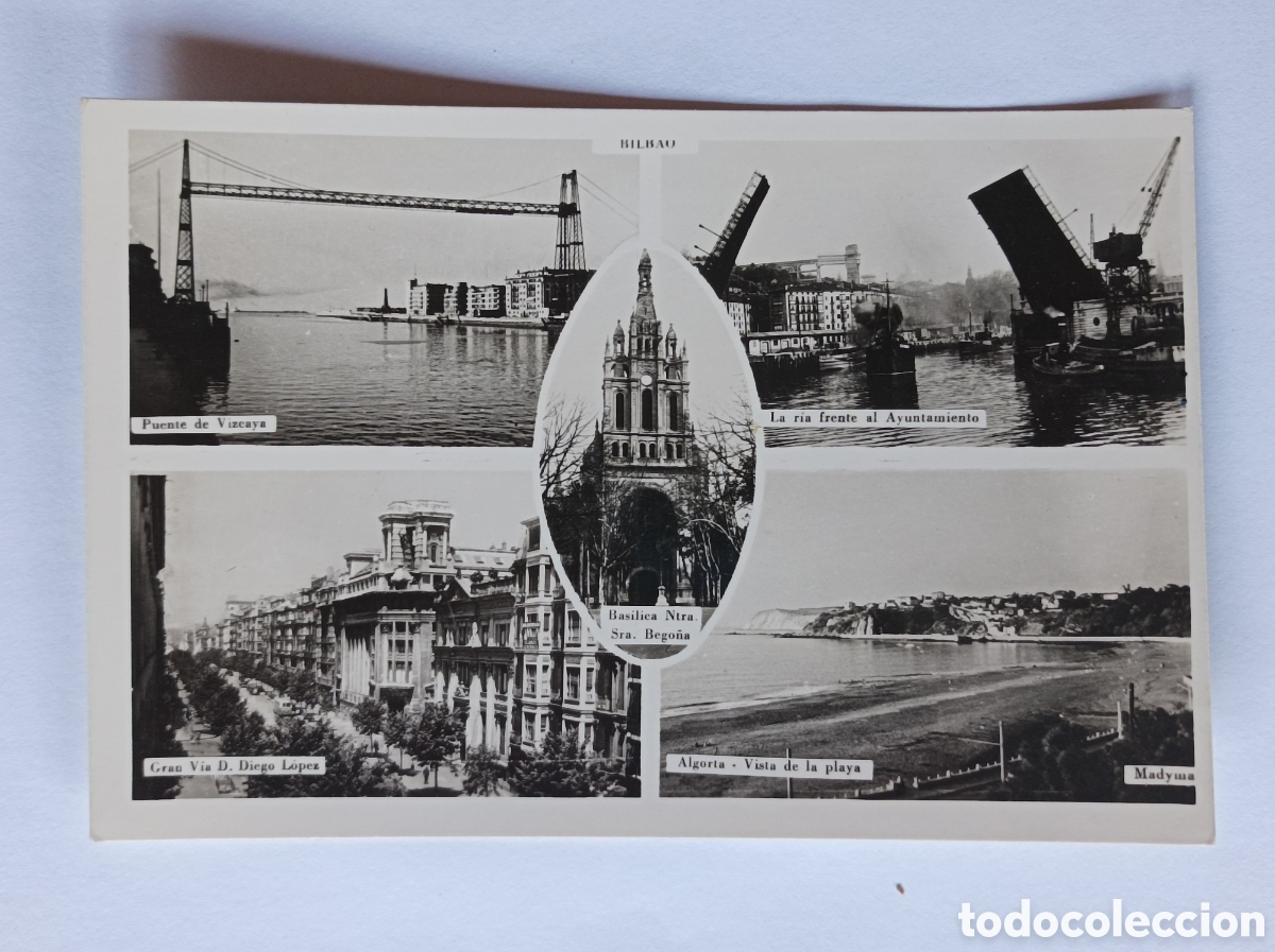 Postales: POSTAL BILBAO. PUENTE, GRAN VIA, ALGORTA. EDITOR DESCONOCIDO. CIRCULADA 1958.