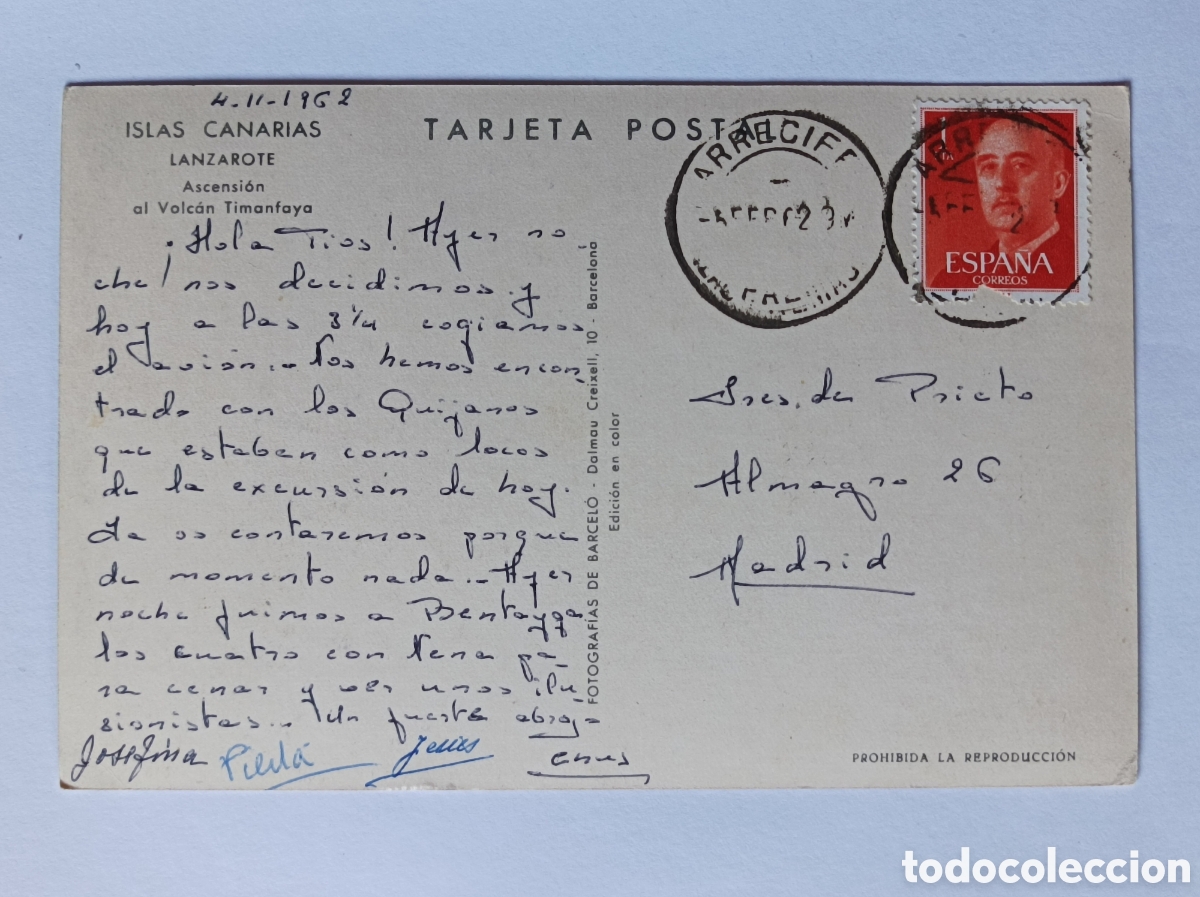 Postales: POSTAL LANZAROTE. TIMANFAYA. BARCELO. CIRCULADA 1962. - Foto 2