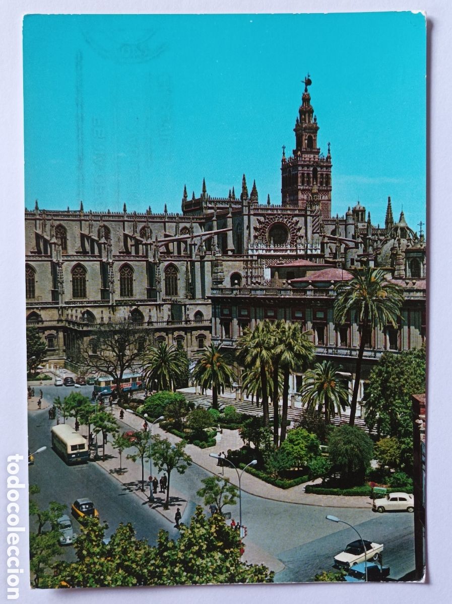 Postales: POSTAL SEVILLA. ARCHIVO DE INDIAS Y LA CATEDRAL. GARABELLA 47. CIRCULADA 1965.