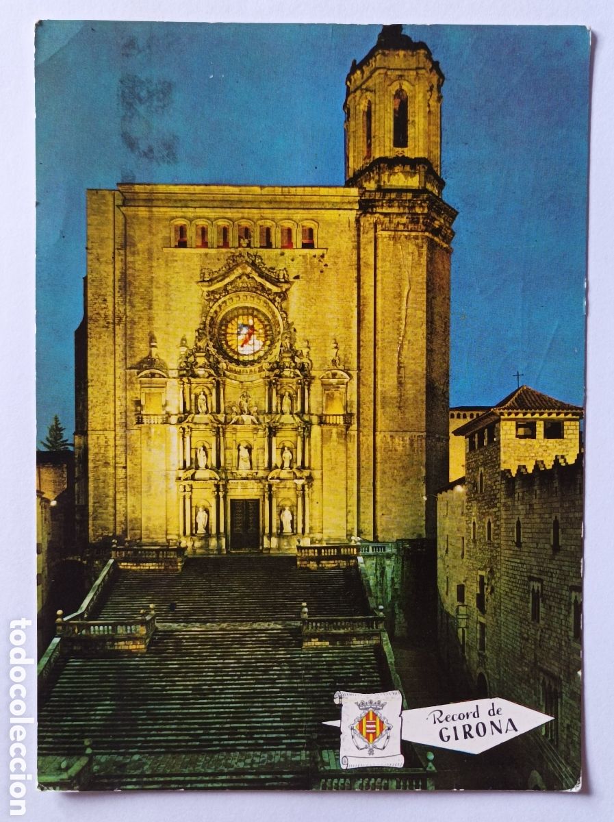 Postales: POSTAL GERONA. FACHADA DE LA CATEDRAL. EURO EDICIONES 529. CIRCULADA 1966.