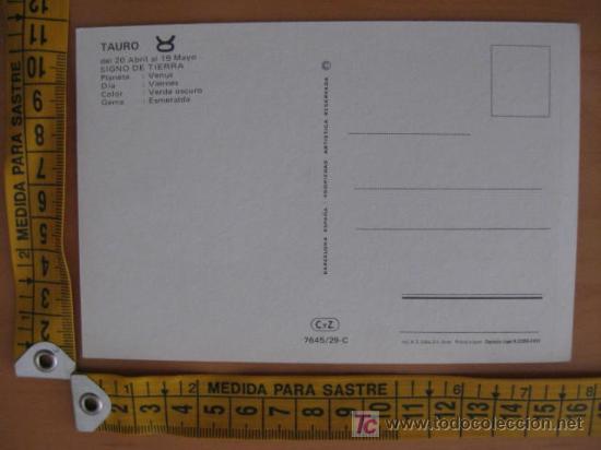 Postales: POSTAL HOROSCOPO DE TAURO - Foto 2