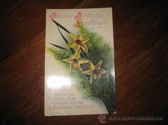 Postales: SINCERE BIRTHDAY GREETINGS - Foto 1