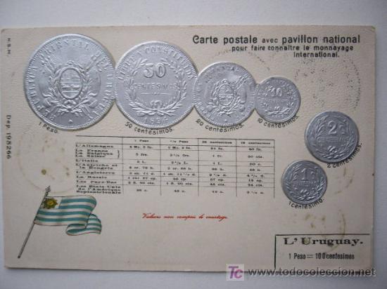 Postales: POSTAL CON LAS MONEDAS EN RELIEVE DE URUGUAY. - Foto 1