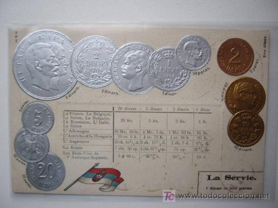 Postales: POSTAL CON LAS MONEDAS EN RELIEVE DE SERVIA - LA SERVIE. - Foto 1