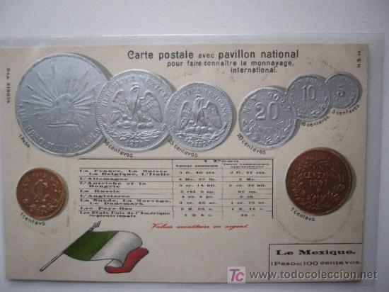 Postales: POSTAL CON LAS MONEDAS EN RELIEVE DE MEXICO. - Foto 1