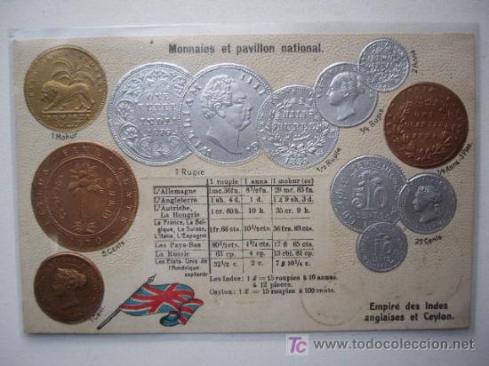 Postales: POSTAL CON LAS MONEDAS EN RELIEVE DE CEYLAN. - Foto 1