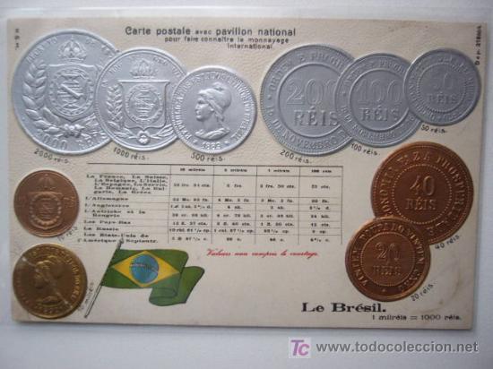 Postales: POSTAL CON LAS MONEDAS EN RELIEVE DE BRASIL. - Foto 1