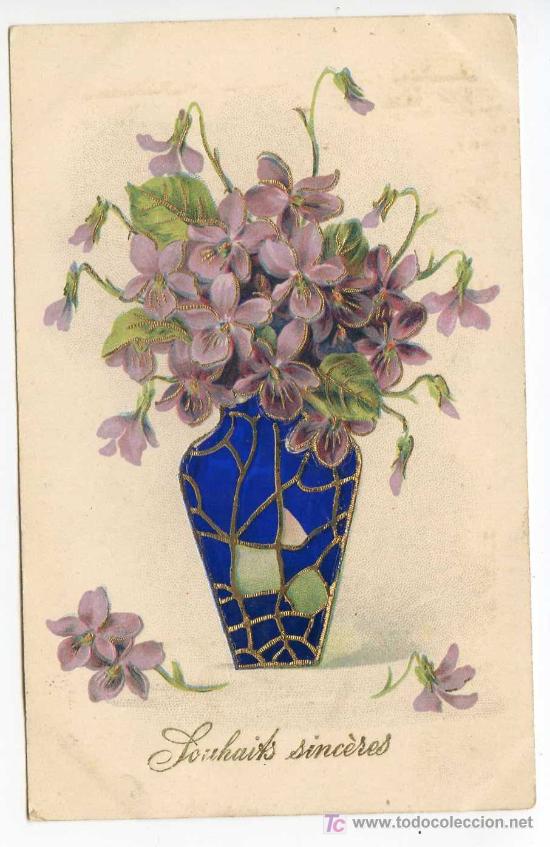 Postales: Jarr&oacute;n de flores con relieve. Circulada - Foto 1