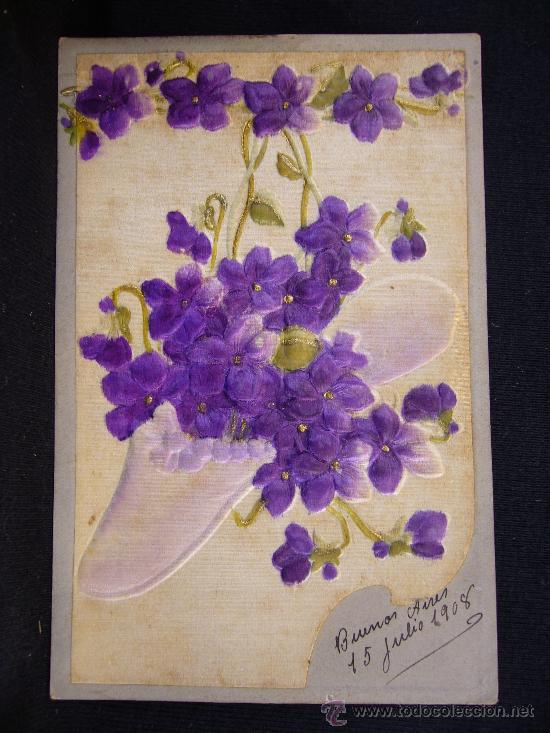 Postales: Postal en relieve. Flores. A&ntilde;o 1908. - Foto 1