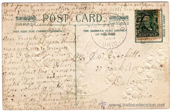 Postales: POSTAL DÍA SAN VALENTÍN, AÑO 1908, CON RELIEVE FLORES CORAZON Y GOLONDRINA - Foto 3 - 34925792