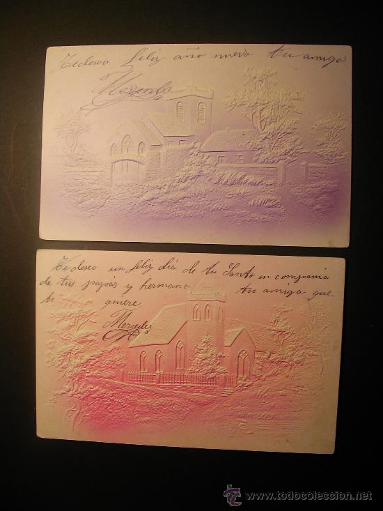 Postales: Postales en relieve. Circuladas en 1904 - Foto 1
