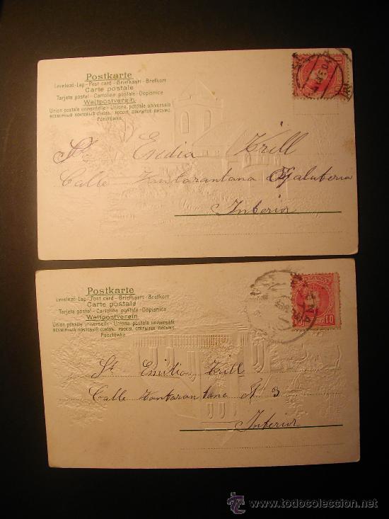 Postales: Postales en relieve. Circuladas en 1904 - Foto 2