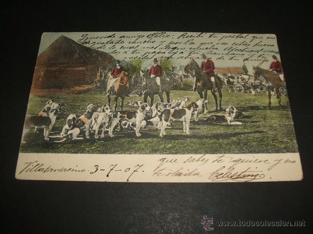 Postales: CACERIA CON PERROS POSTAL 1907 - Foto 1
