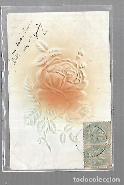Postales: TARJETA POSTAL. FLOR EN RELIEVE EN EL CENTRO - Foto 1