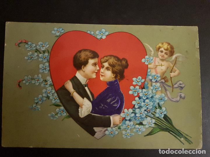 Postales: PAREJA EN CORAZON CON CUPIDO POSTAL - Foto 1