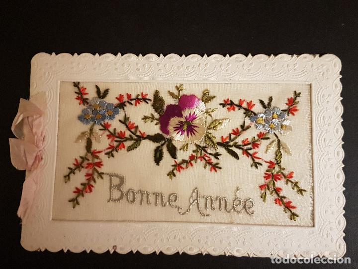 Postales: FLORES POSTAL BORDADA - Foto 1