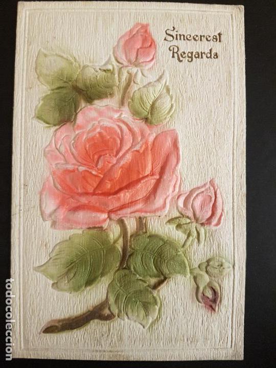 Postales: POSTAL EN RELIEVE FLORES - Foto 1