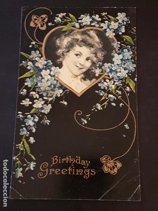 Postales: POSTAL EN RELIEVE MUJER CON FLORES - Foto 1