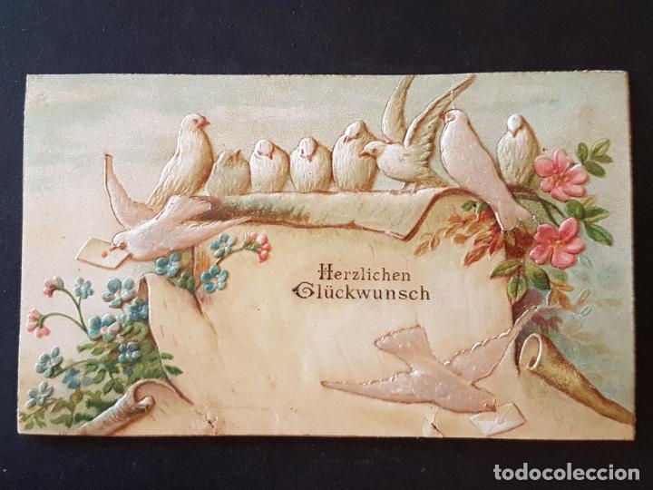 Postales: TARJETA EN RELIEVE PALOMAS - Foto 1
