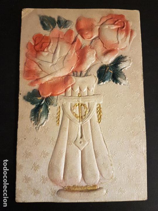 Postales: POSTAL EN RELIEVE JARRON CON FLORES - Foto 1