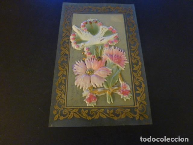 Postales: PALOMA CON FLORES EN CELULOIDE POSTAL - Foto 1