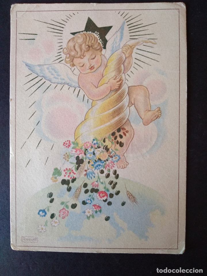 Postales: ANGEL CON CORNUCOPIA DE FLORES - Foto 1