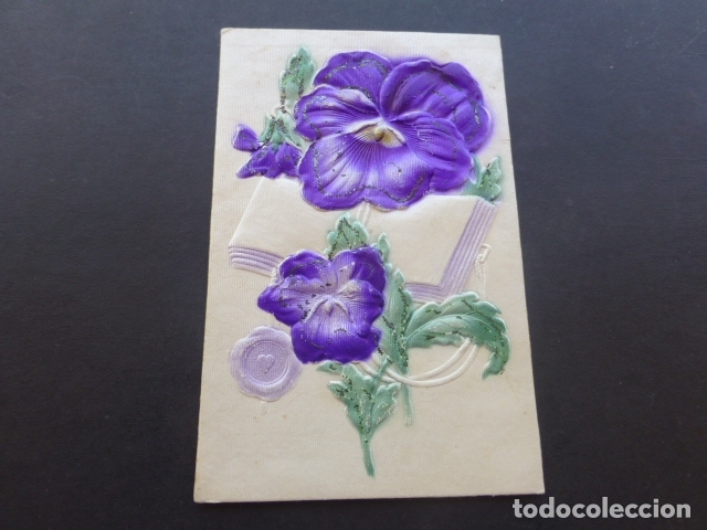 Postales: LIBRO Y FLORES POSTAL EN RELIEVE - Foto 1