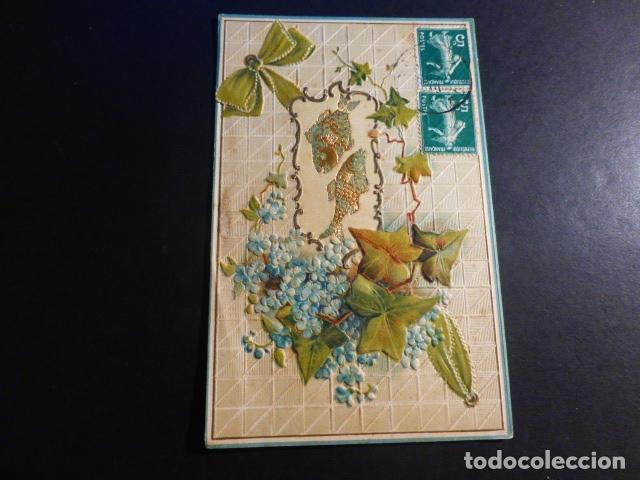 Postales: FLORES Y PECES POSTAL EN RELIEVE - Foto 1