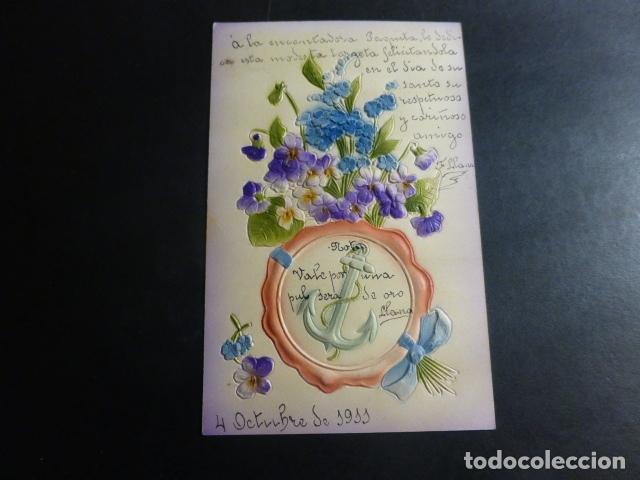 Postales: FLORES Y ANCLA POSTAL EN RELIEVE - Foto 1