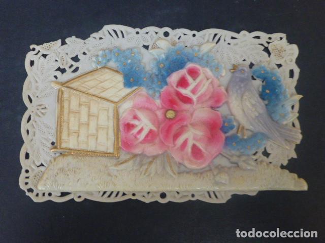 Postales: POSTAL EN CELULOIDE PAJARO Y FLORES - Foto 1