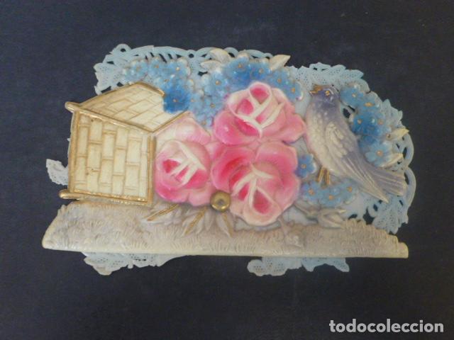 Postales: POSTAL EN CELULOIDE PAJARO Y FLORES - Foto 1