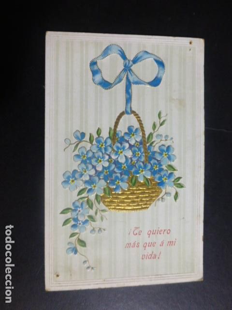 Postales: CESTA CON FLORES POSTAL EN RELIEVE - Foto 1