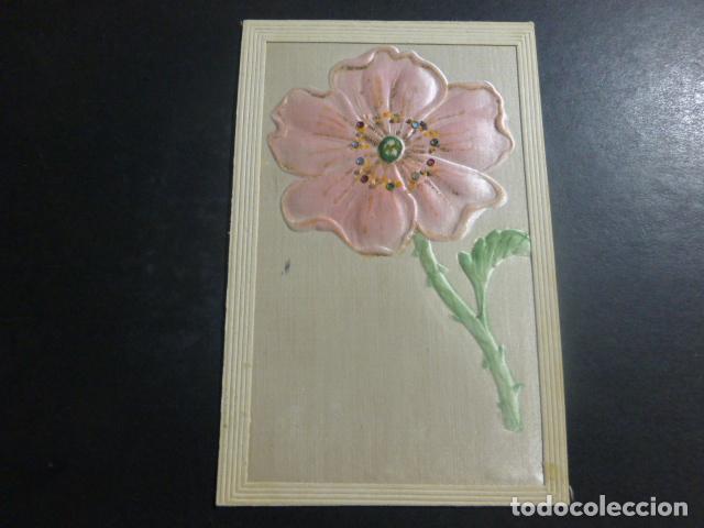 Postales: FLOR EN RELIEVE Y SEDA POSTAL - Foto 1