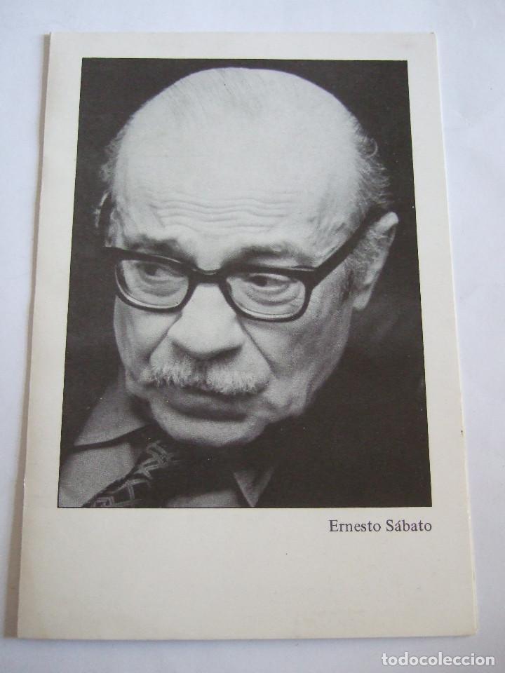 Postales: POSTAL DOBLE - ERNESTO SABATO - DEDICATORIA IMPRESA - 1985