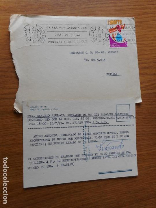 Postales: ANTIGUA POSTAL.RADIO AFICIONADO.AMATEUR RADIO.ETA.DANUBIO AZUL.FERNANDO PO BOX 101.BADALONA 1979.