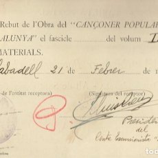 Postales: 1929 TARJETA POSTAL REBUT DE L´OBRA DEL ”CANÇONER POPULAR DE CATALUNYA” PER LLUIS CREUS (SABADELL). Lote 298201373