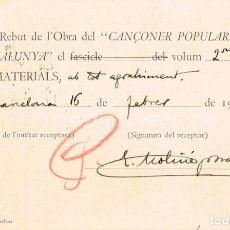 Postales: 1929 TARJETA POSTAL REBUT DE L´OBRA DEL ”CANÇONER POPULAR DE CATALUNYA” PER ERNEST MOLINÉ I BRASÉS. Lote 298853223