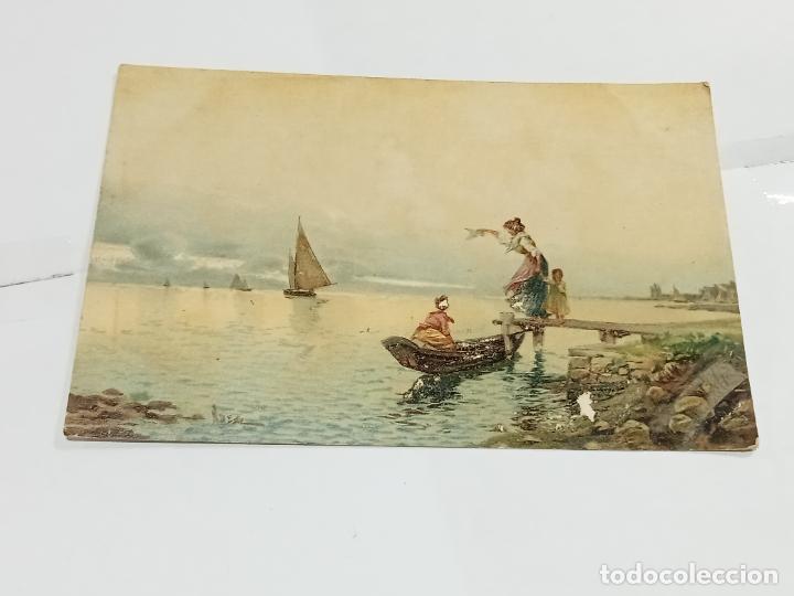 Cartes Postales: TARJETA POSTAL. MUJERES Y NI&Ntilde;A DESPIDIENDO BARCOS A LO LEJOS